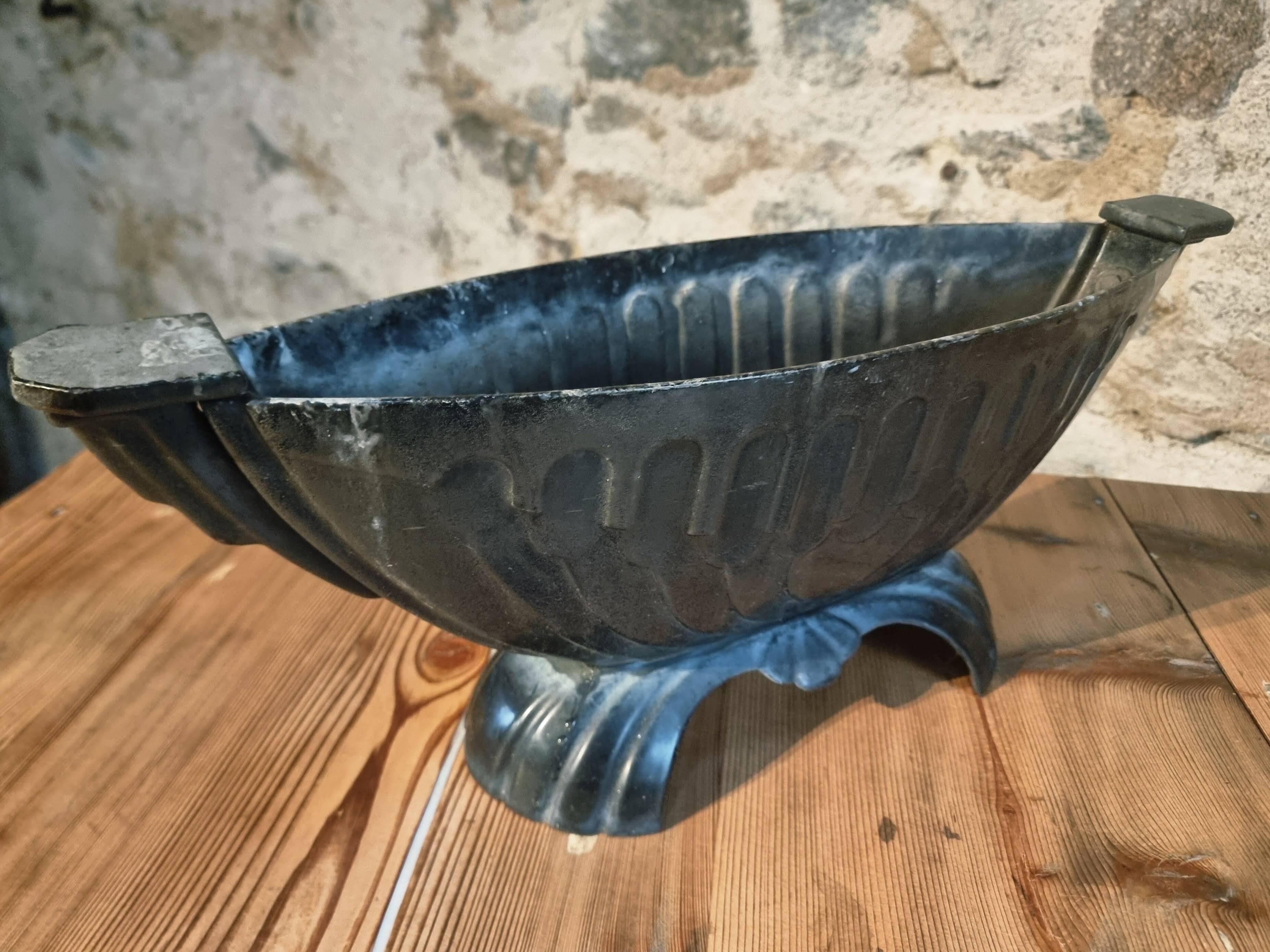 French Art Deco cast iron enamel planter – 1920s–1930s