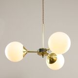 Mid-Century Modern Italian Chandelier in Brass and Opaline Glass, 1960s