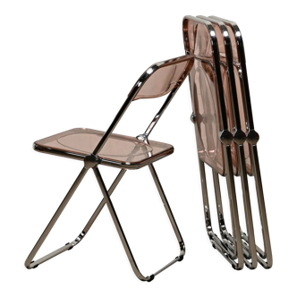 Giancarlo Piretti Plia Set Folding Chairs in Lucite Pink and Chrome for Castelli
