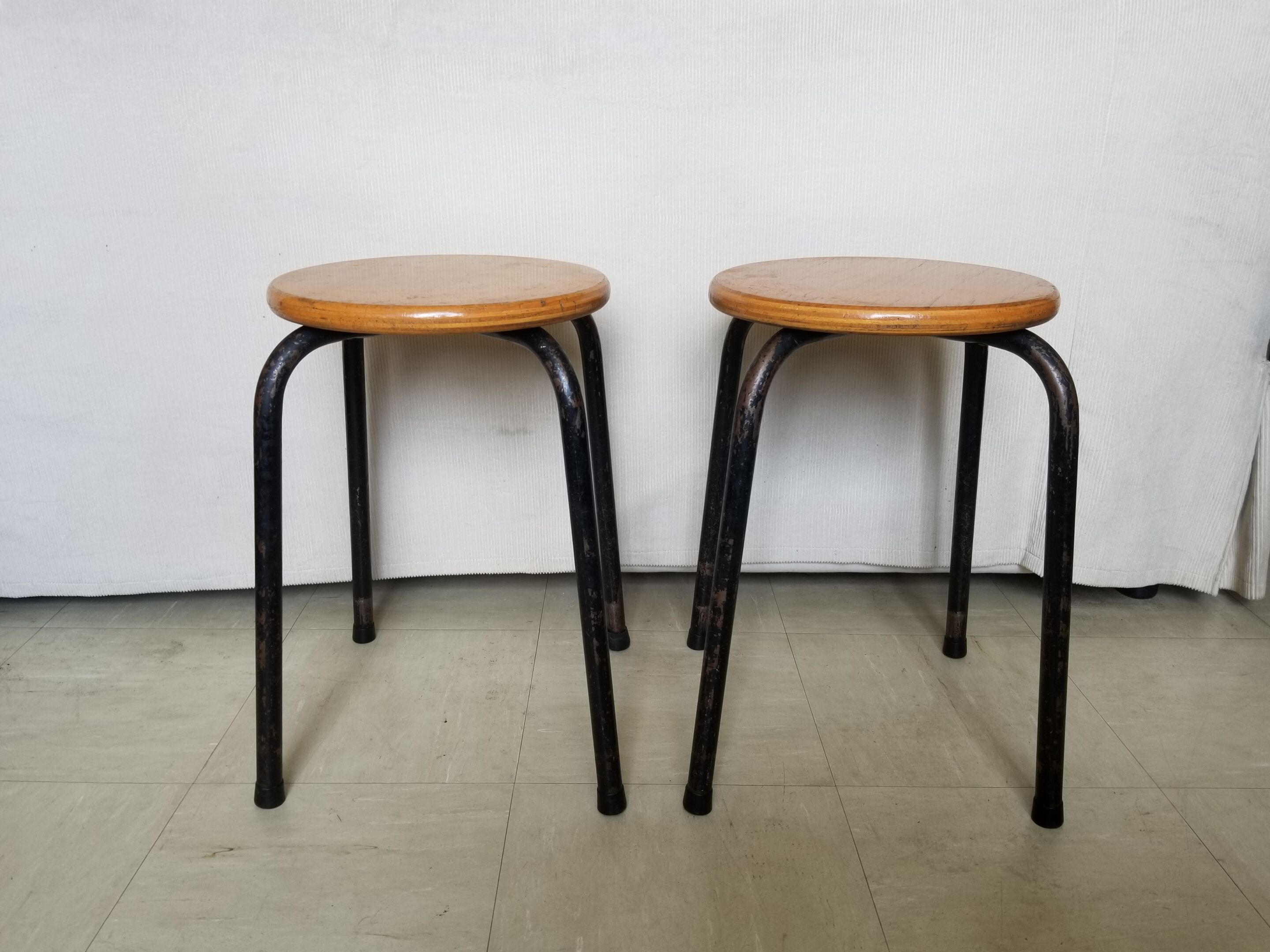 Pair of stackable vintage stocking stools - 50s