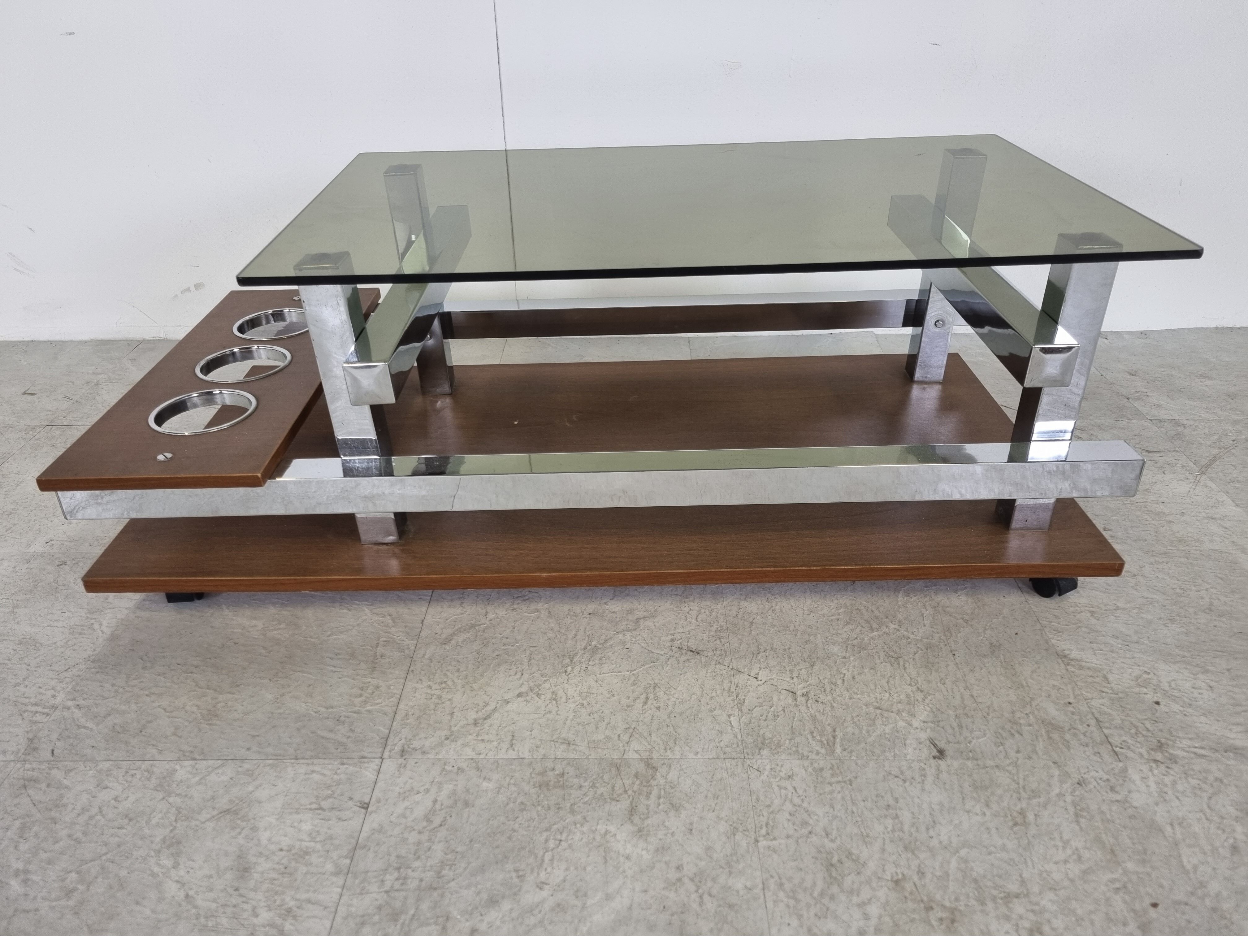 Vintage teak and chrome bar coffee table, 1960s