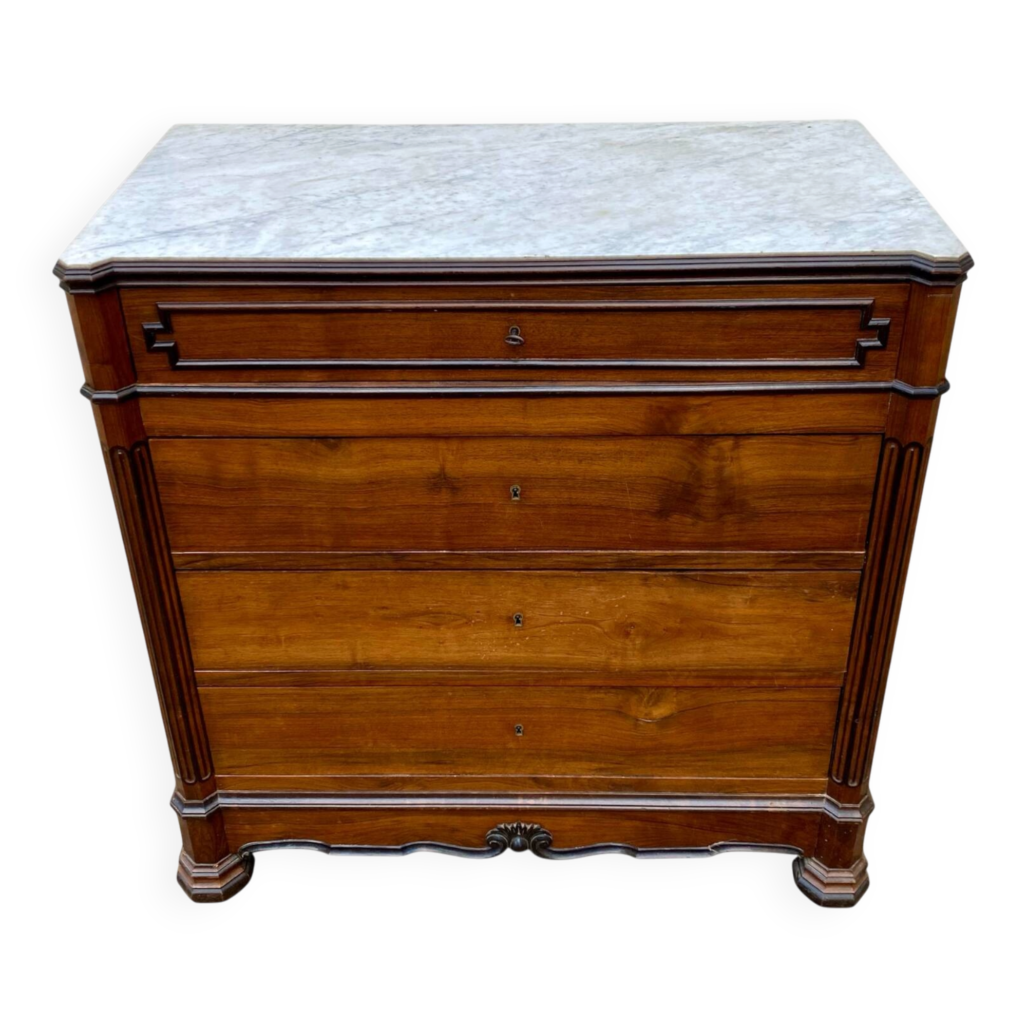 Antique Louis Philippe commode with fitted white marble top.