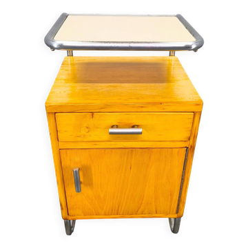 Bauhaus Chrome Tubular Nightstand with Glass Top, 1930s