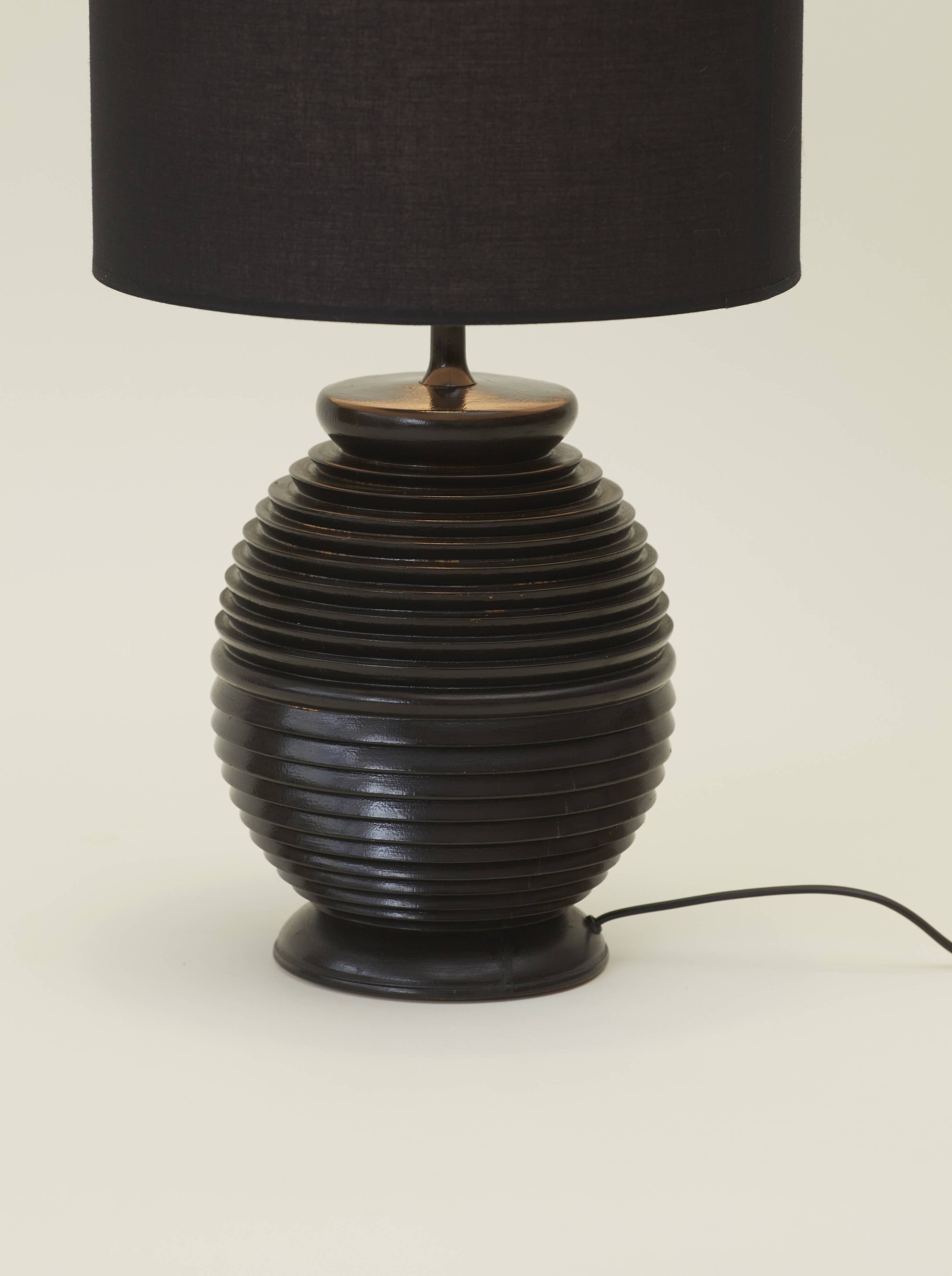 Large vintage black turned wooden lamp base circa 1980