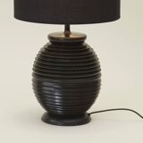 Grand pied de lampe en bois tourné noire vintage circa 1980
