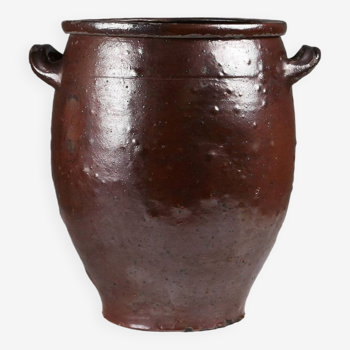 Stunning large antique glazed brown ceramic pot, Belgium, 1800