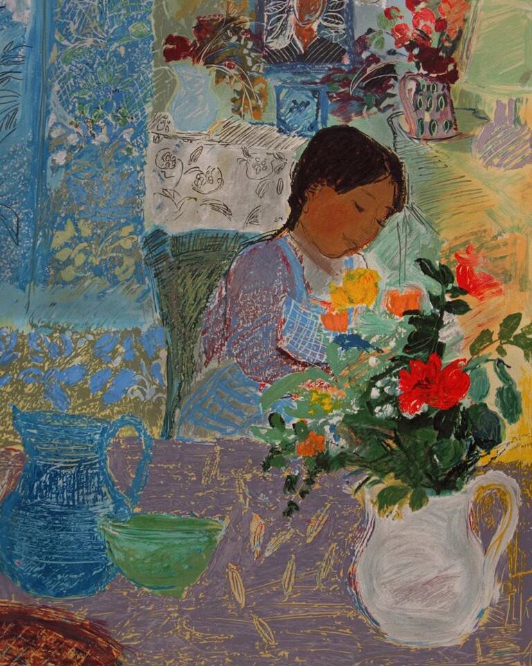 Nancy DELOUIS: Little girl's dream, original signed lithograph.