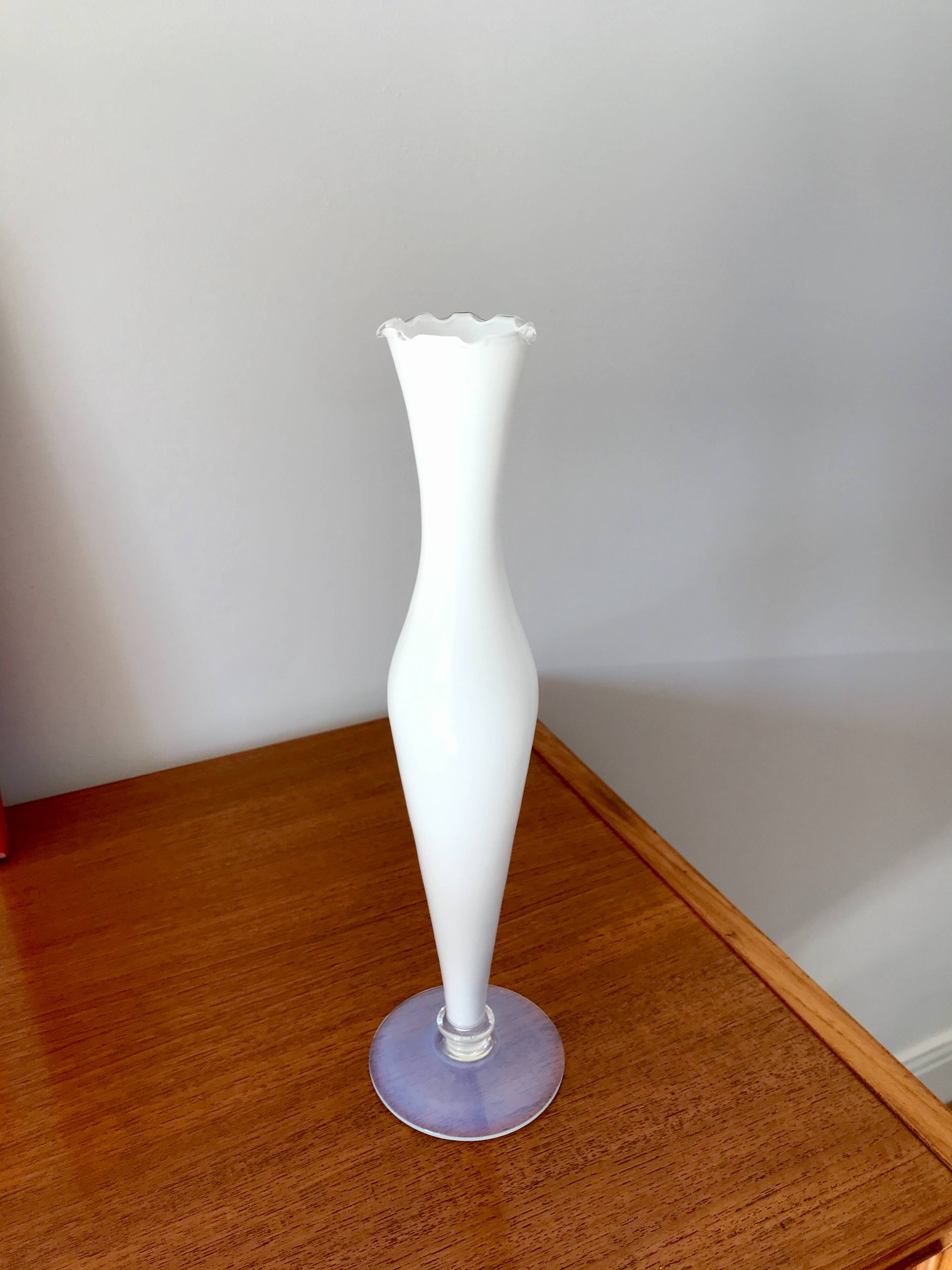 White opaline vase with opalescent legs, 50s and 60s