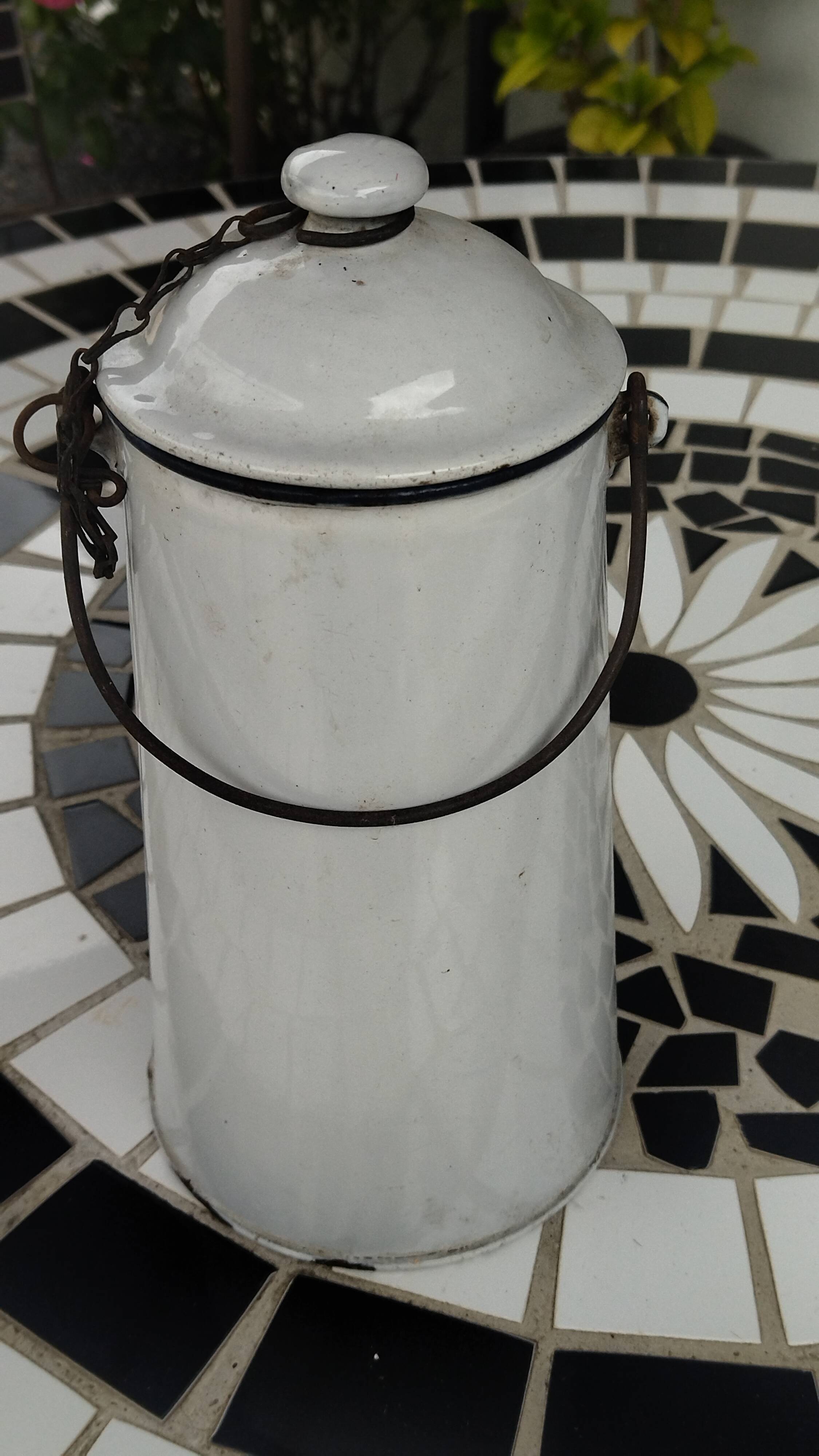 Enameled milk jug