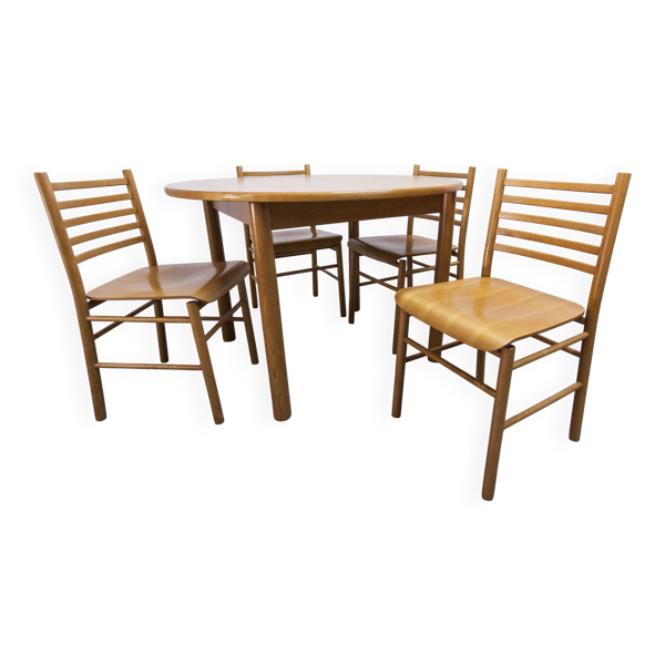 Ensemble Danois table transformable 114 cm /154 + 4 chaises moderniste 1970