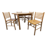 Danish ensemble transformable table 114 cm / 154 + 4 modernist chairs from the 1970s