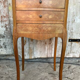 Antique Nightstand Louis XV Style Inlay Wood 3 Drawers Wine