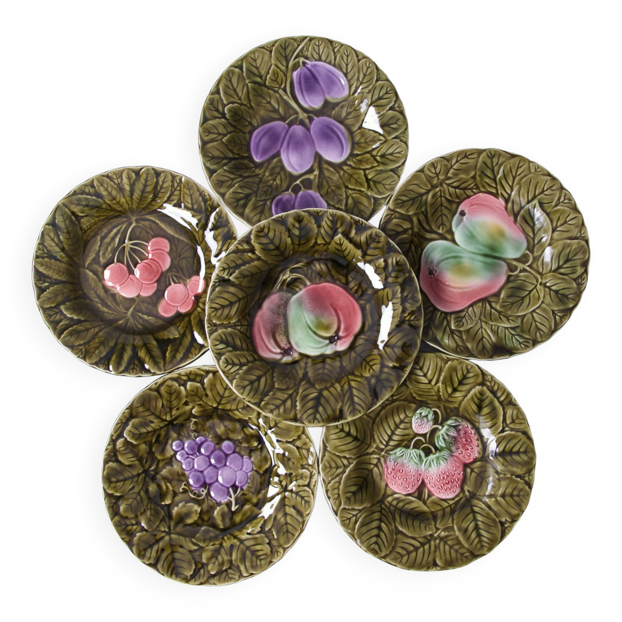 6 Sarreguemines slip plates, green model