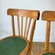 Pair of bistro chairs in light curved wood and green seat 1950s