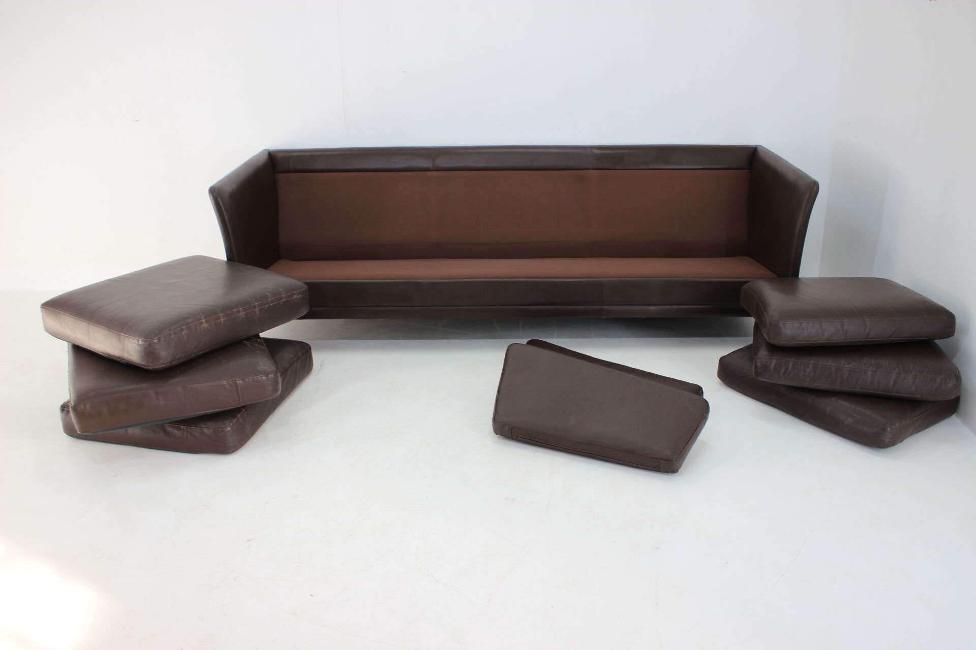 1970s danish brown leather 3-seater sofa