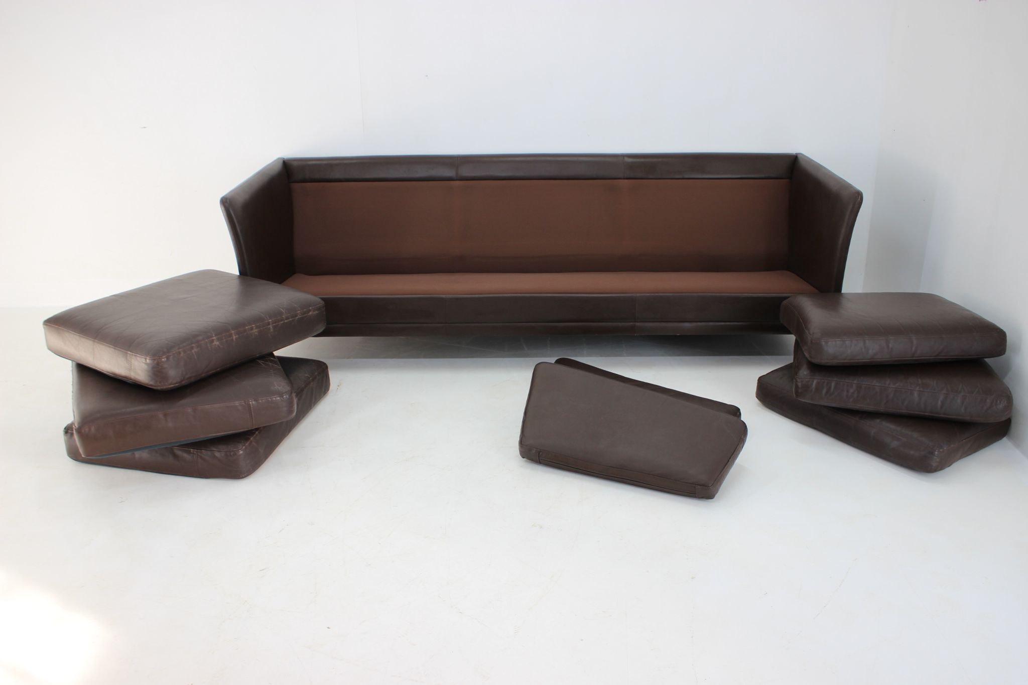 1970s danish brown leather 3-seater sofa