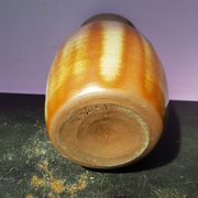 Old brown sandstone vase & beige signed deco 70s vintage