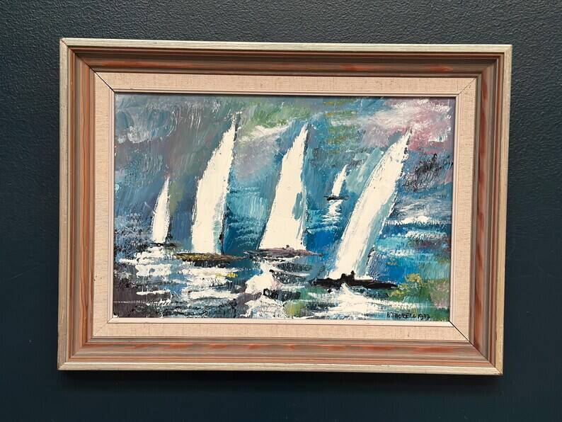 Original Swedish Oil on Panel – “Sailboats” by Bertil Thorell,  Signed