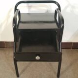 Design hospital/boarding school bedside table in vintage black metal 1920.