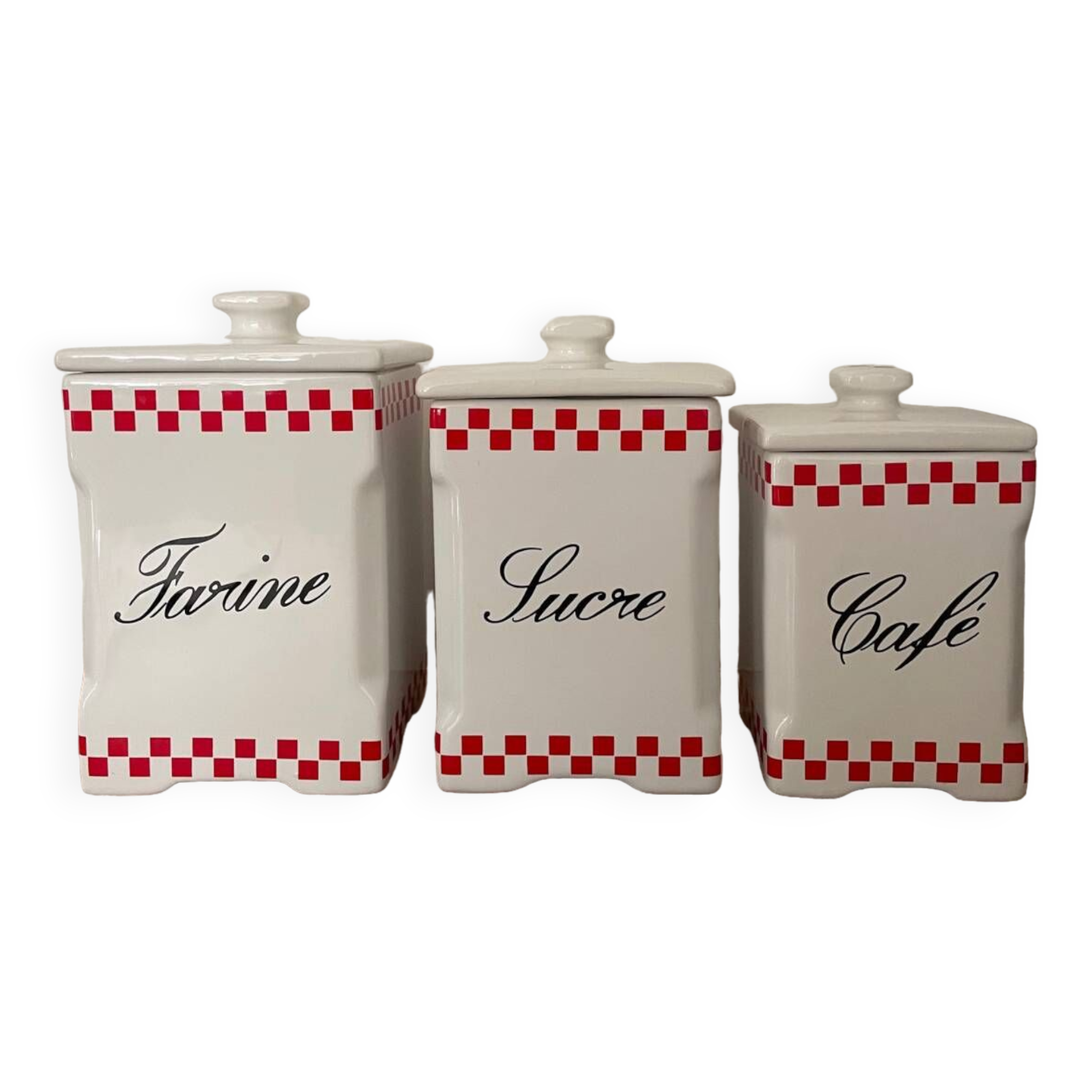 Pots of flour, sugar, coffee