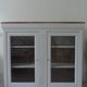 Showcase, bookcase, dresser style louis philippe patinated pearl gray, 2 glass doors.