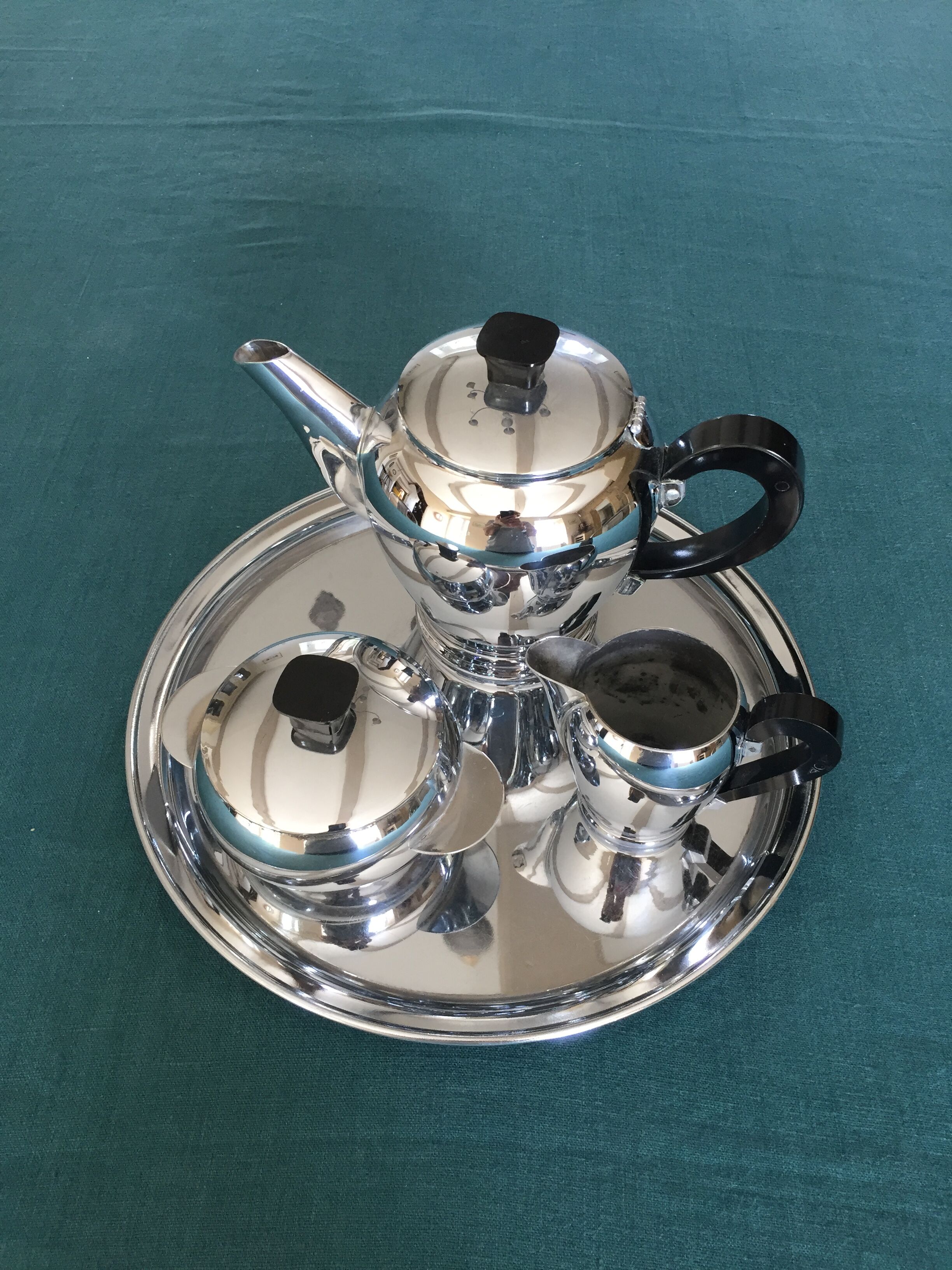 Tea service or coffee in chromed copper with tray year 70