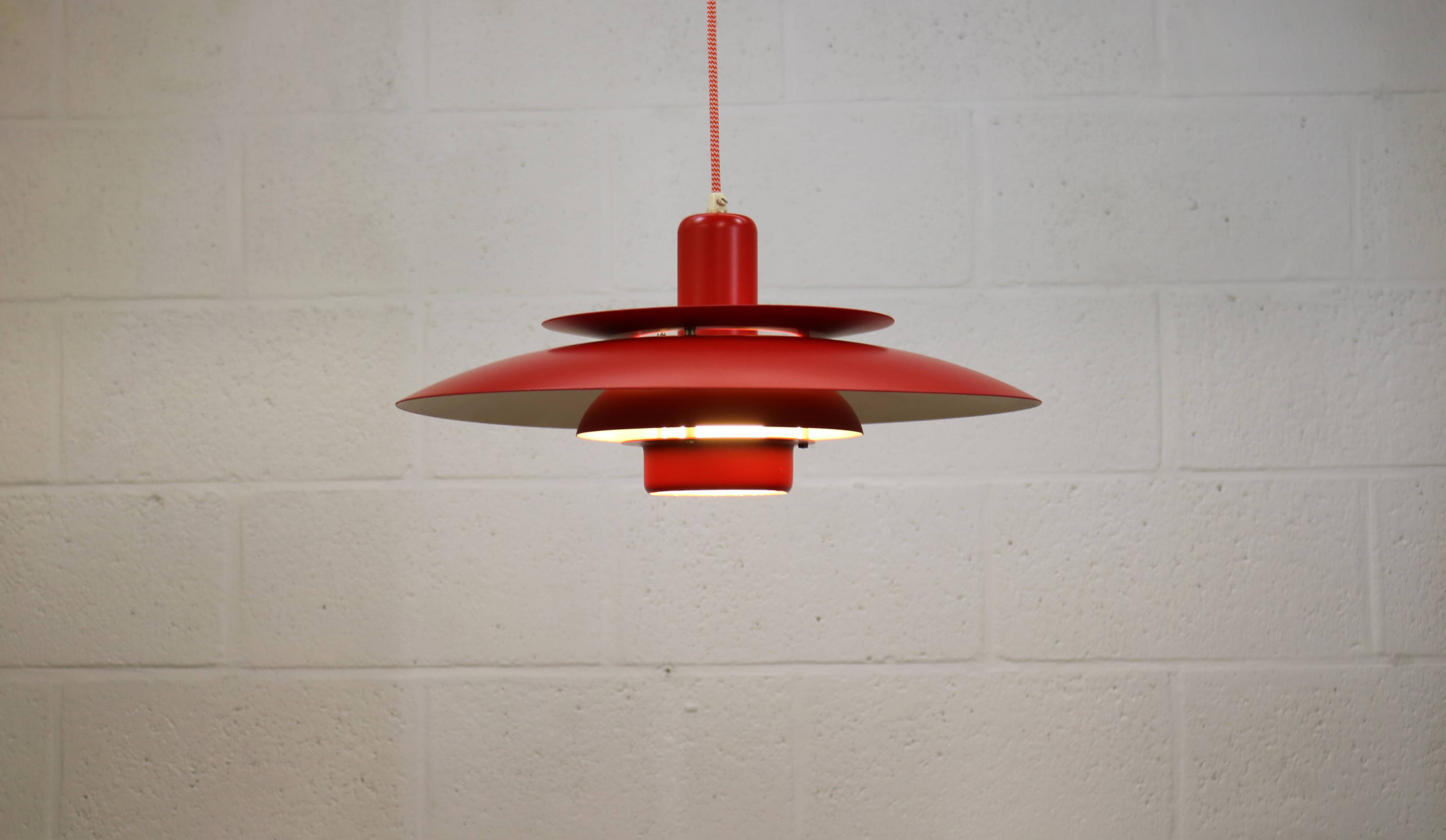 Red vintage Jeka Metaltryk lamp - Danish Modern Design