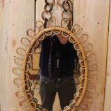 Vintage rattan mirror from Italy attributed to Franco Albini