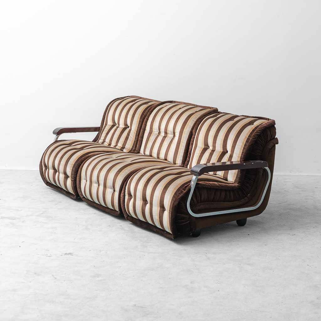 Canapé modulaire vintage Malga avec 3 modules en tissu rayé – années 1970
