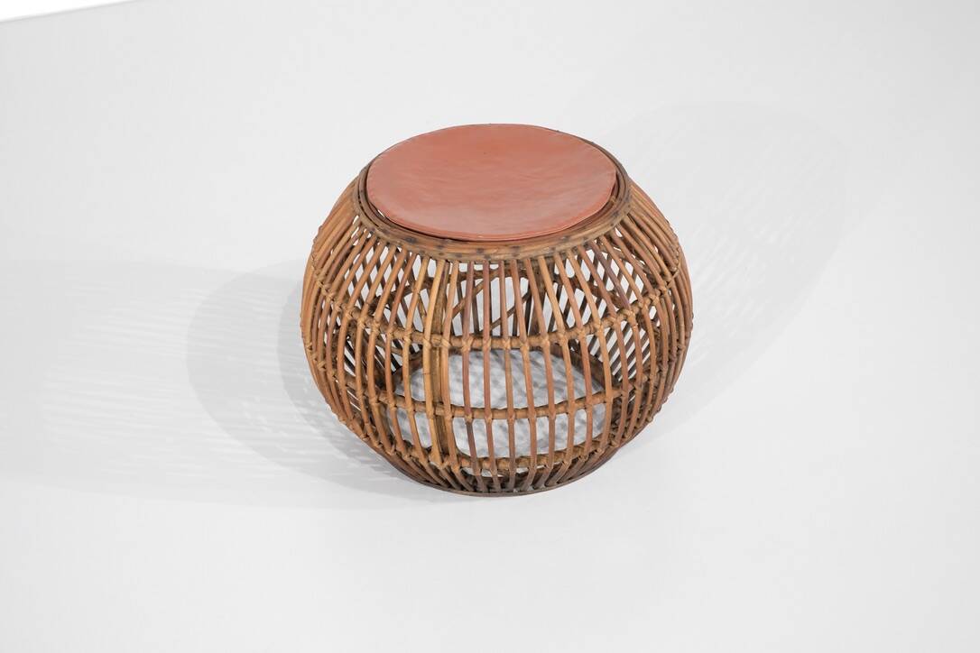 Vintage rattan and wicker stool, Italy, 1960s.
