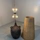 Large amphora floor lamp in pottery with a rattan shade from the 1960s.