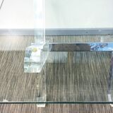Table basse carrée ' Tréteaux ' . Plexi & verre. Vintage 80s