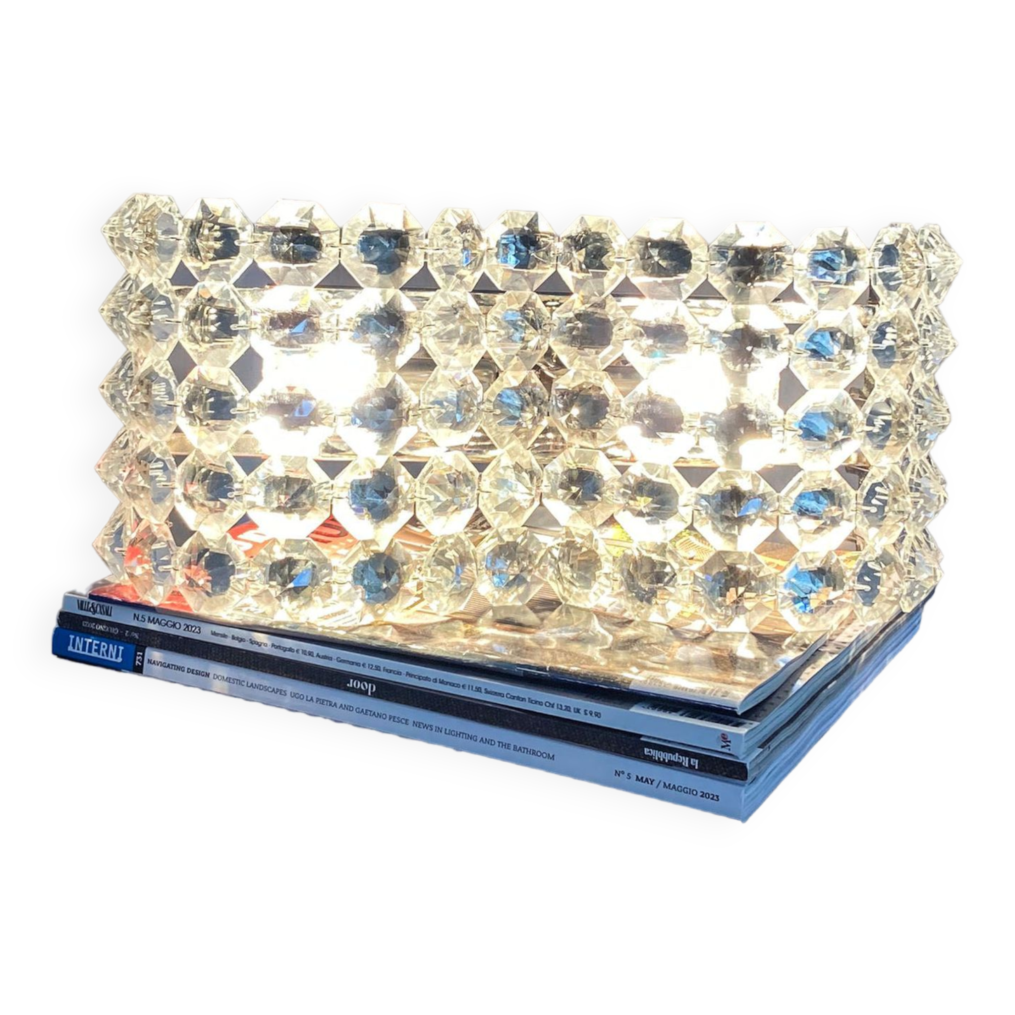 Pair of octagonal crystal wall sconces, Italy 1980s.