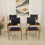 Set of 4 Scandinavian design curved wood chairs from the 60s.