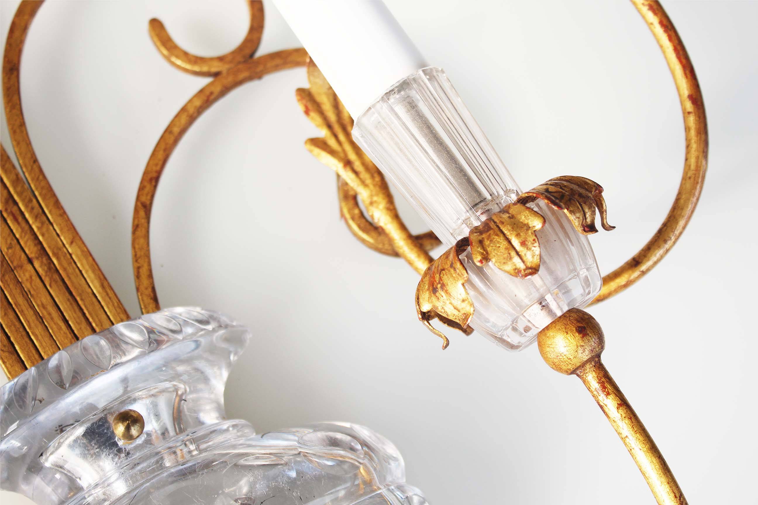 Monumental Bagues style crystal and gilt central sconce by Banci Firenze