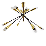 Black and brass articulated Sputnik chandelier in Stilnovo style, Italy, 1950.