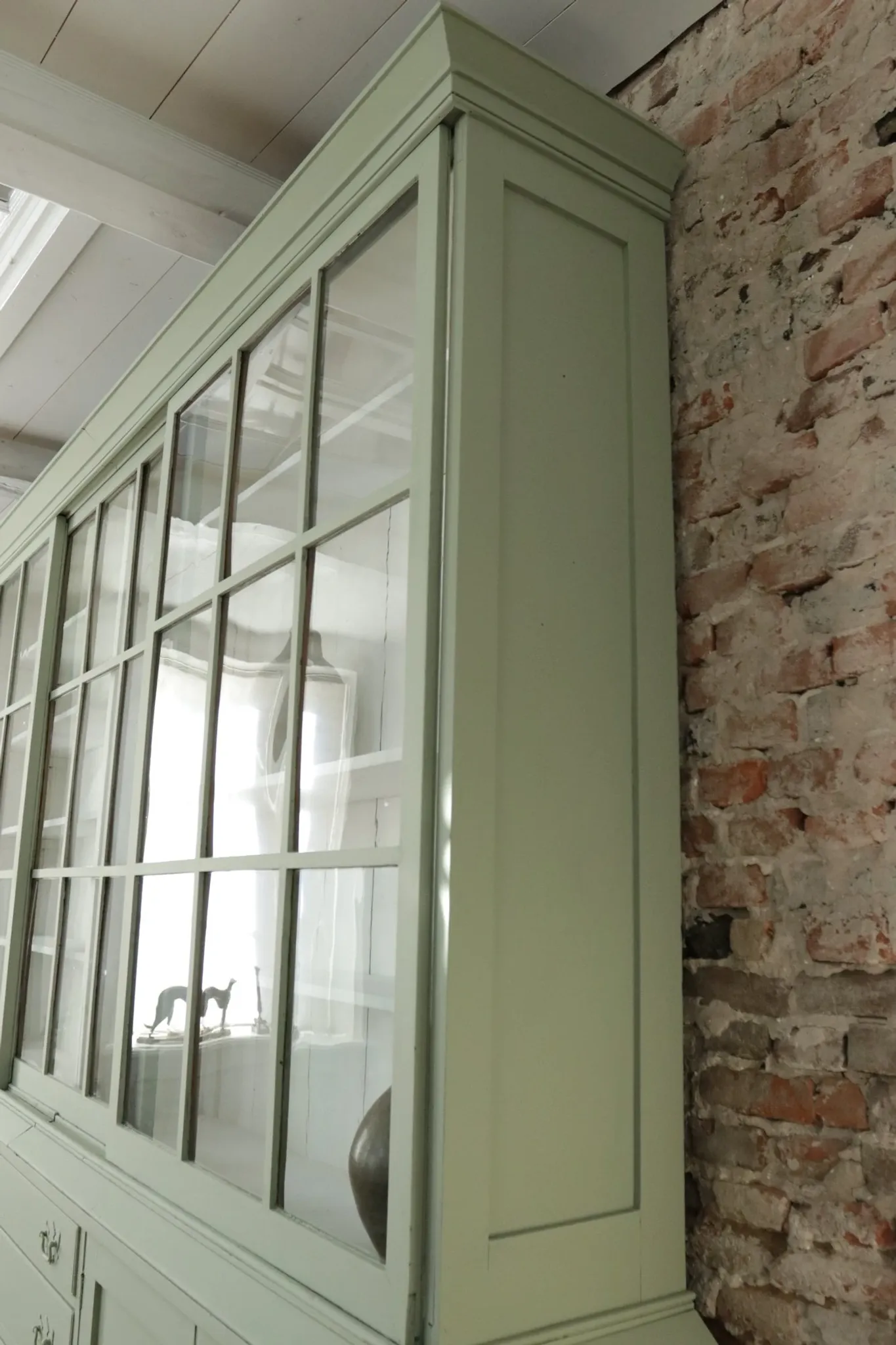 Large green display cabinet with sliding doors – two-part buffet, 219 cm