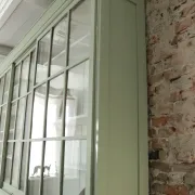 Large green display cabinet with sliding doors – two-part buffet, 219 cm