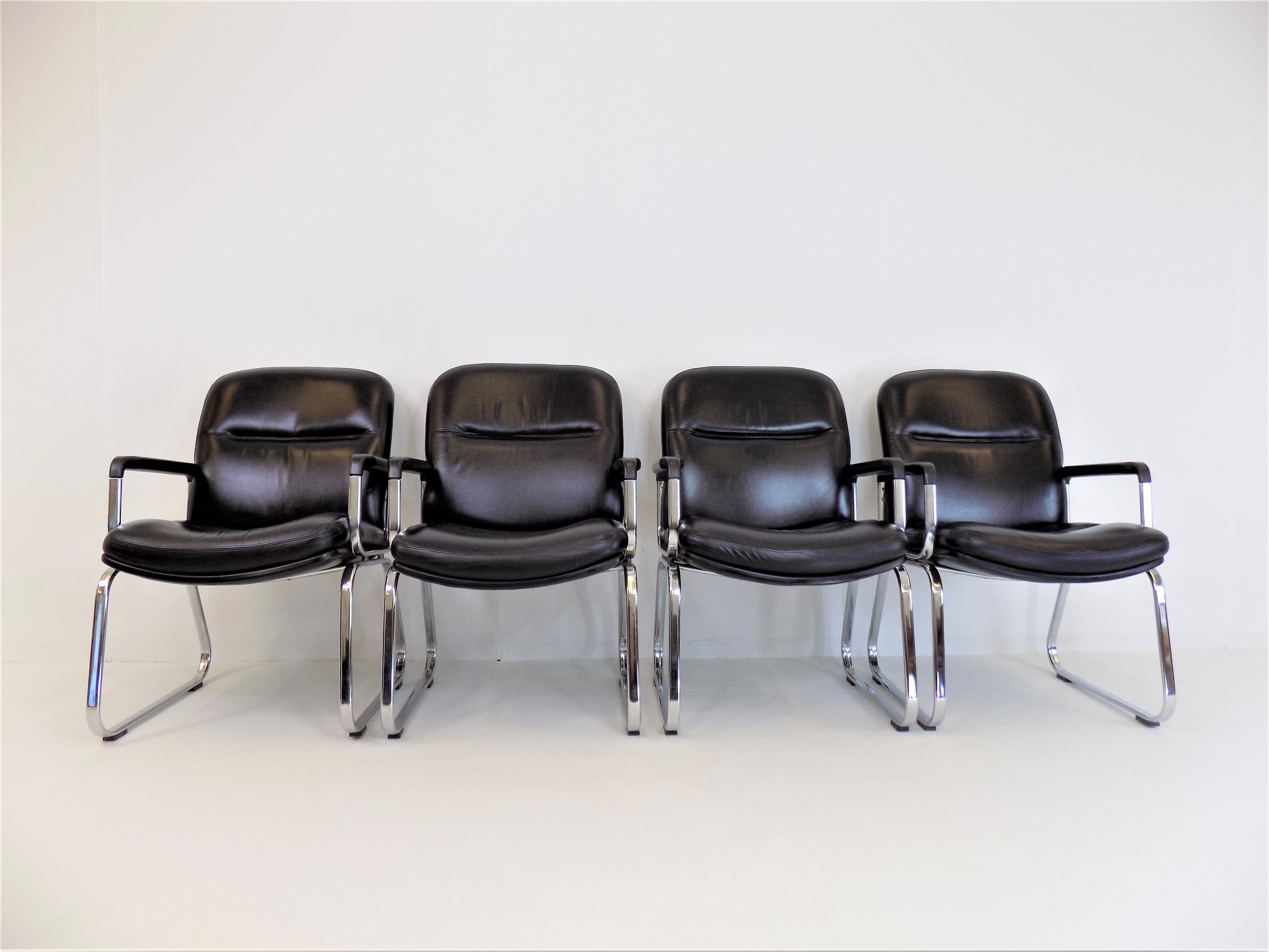 Set of 4 leather office chairs by Grahl