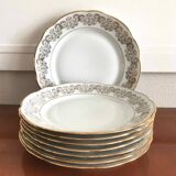8 white and gold porcelain dessert plates