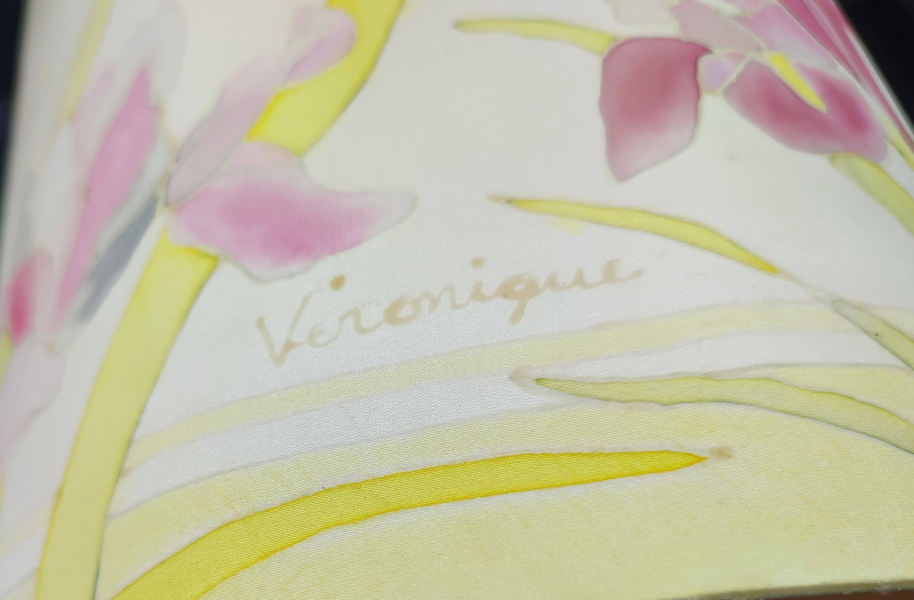 Hand-painted silk art lampshade Decor Iris Signed piece