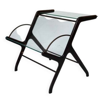 Ico Parisi Magazine Rack in Wood, Brass and Glass. Italy, 1950s