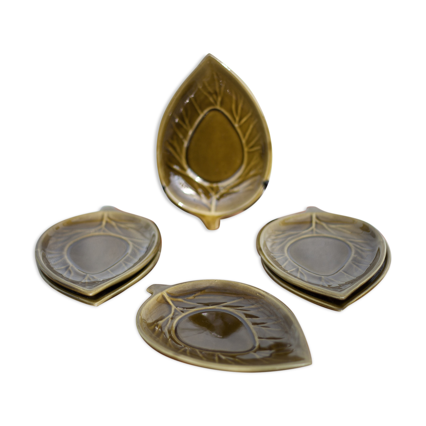 Service ceramic dishes Secla Portugal x 6,retro olive ceramic leaf dish, presentation