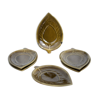 Service ceramic dishes Secla Portugal x 6,retro olive ceramic leaf dish, presentation