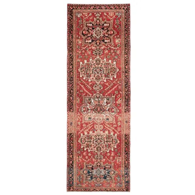 1970s Vintage Turkish Oushak Handmade Wool Cotton Red Runner Rug 101x305