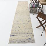 3x12 Blue & Beige Antique Vintage Runner Rug, 80x369Cm SK 23836
