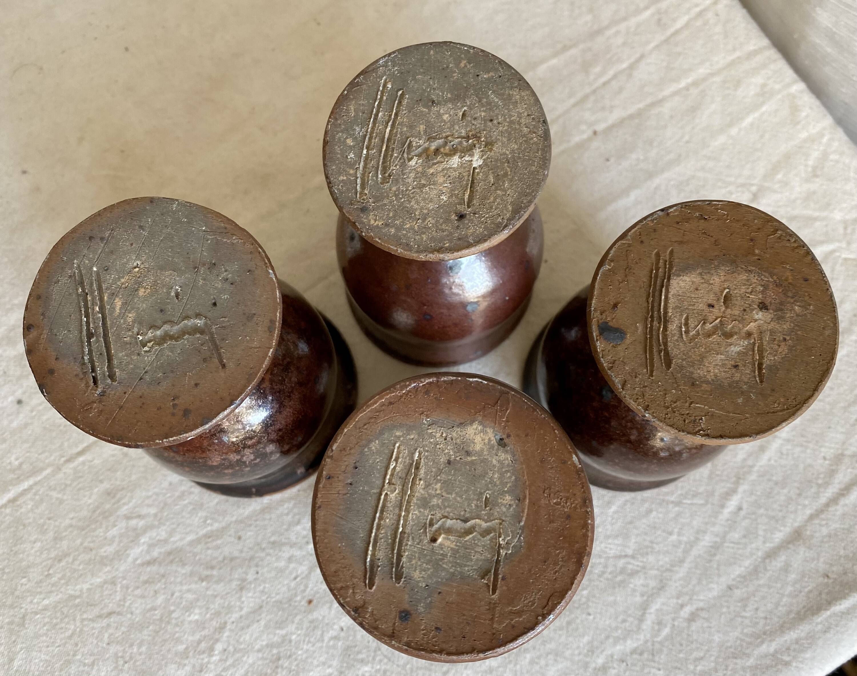 Service de 8 verres grès pyrite vintage 1960 d'Albert THIRY (Vallauris)