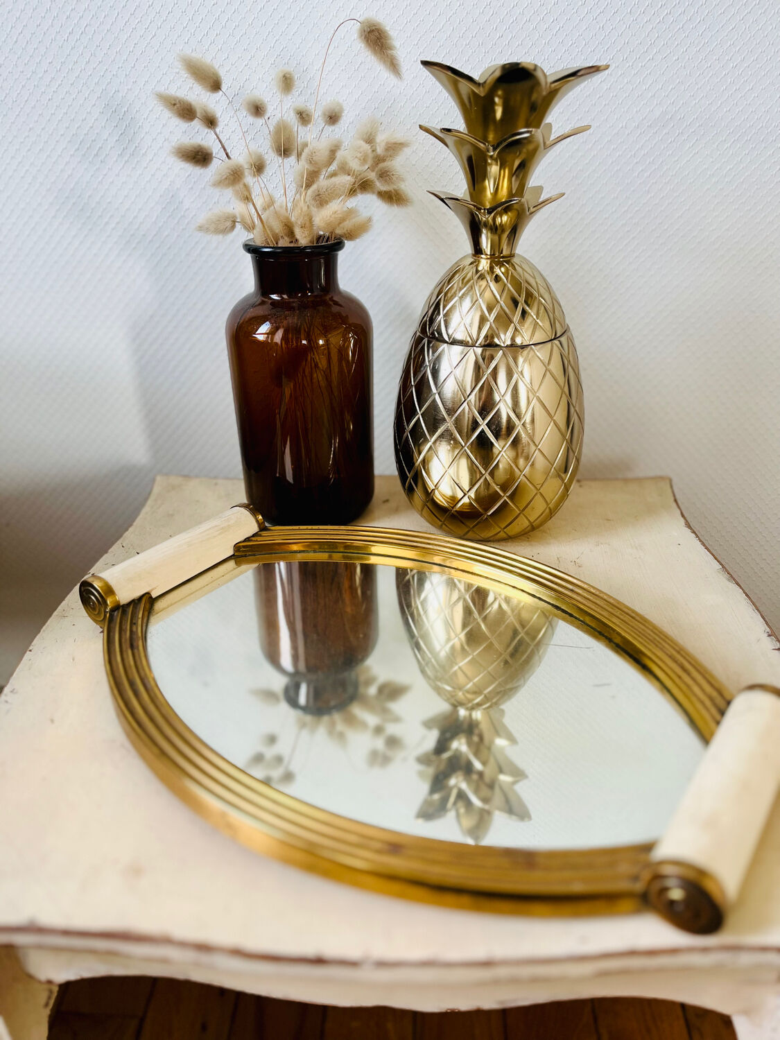Plateau miroir doré Art Deco