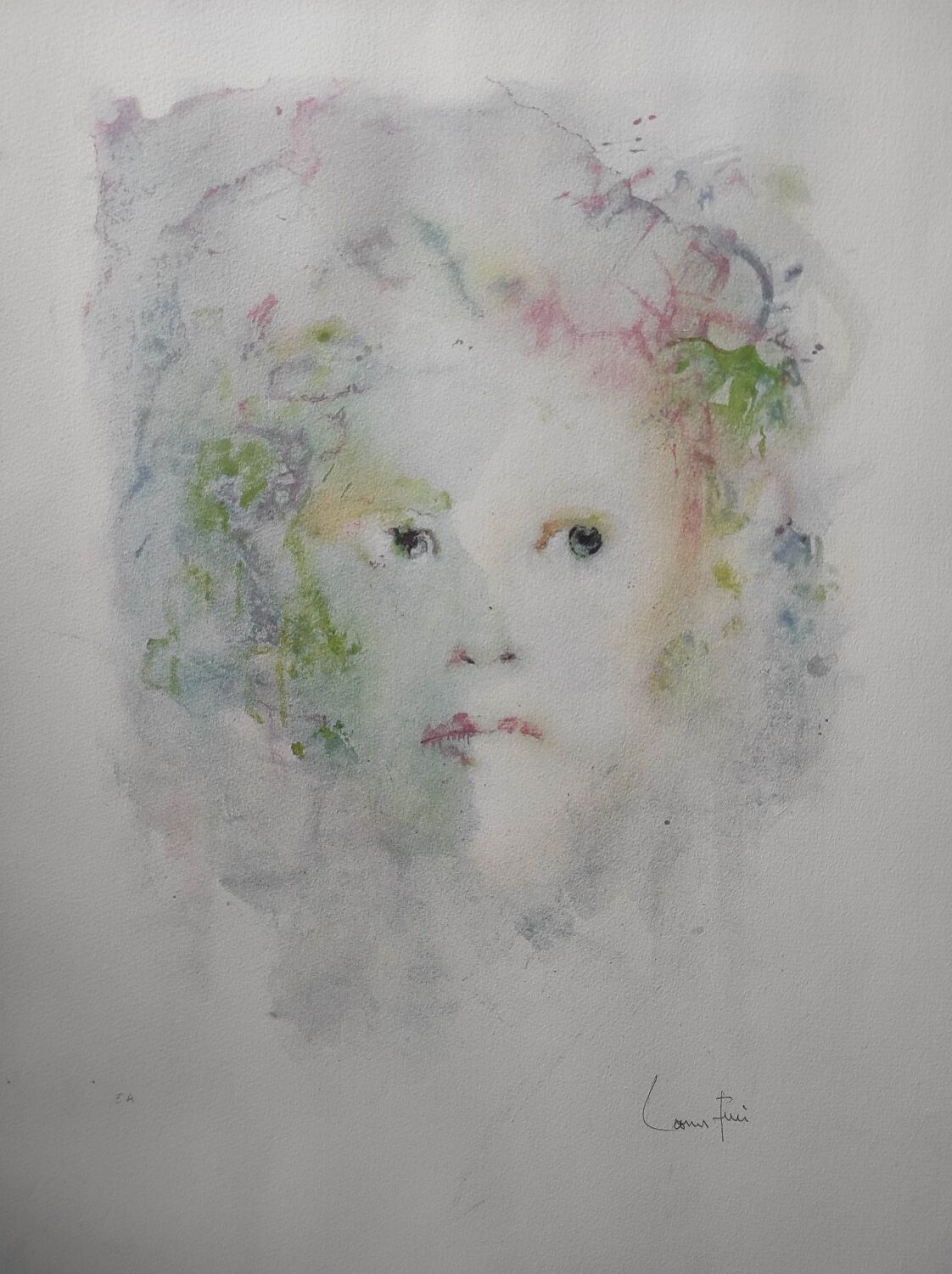 Young woman with green hair -Lithograph signed- Leonor Fini EA