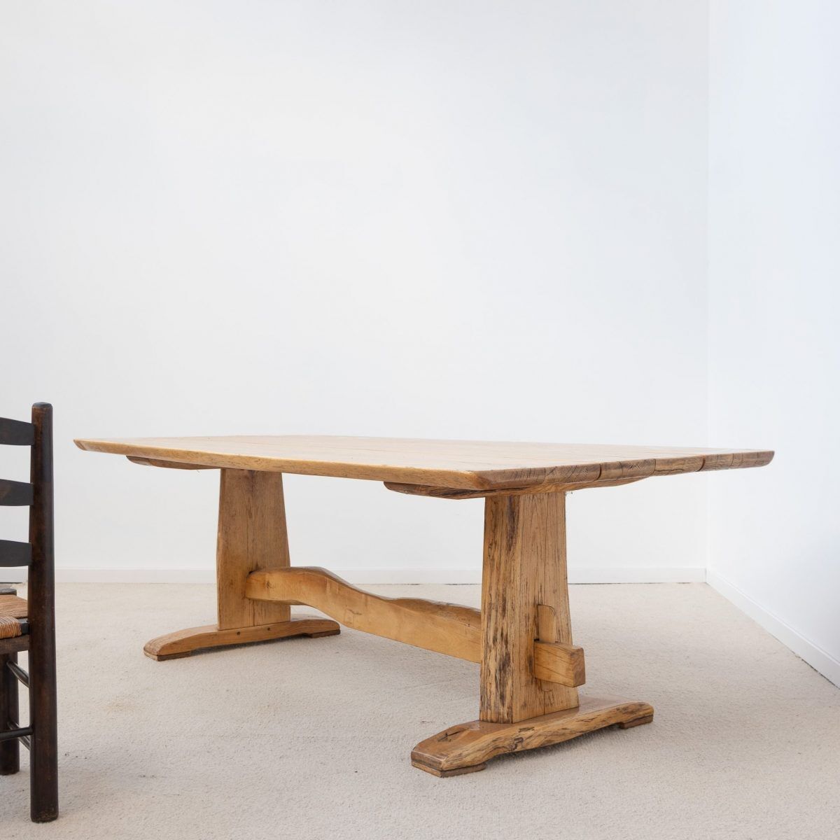 Solid oak dining table - 20th century French design